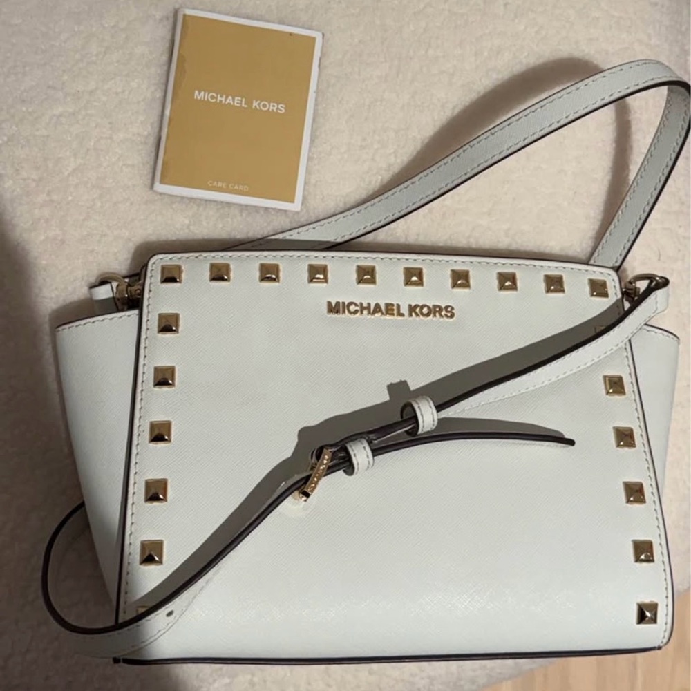 MICHAEL KORS White Leather Stud-Trim Shoulder Bag